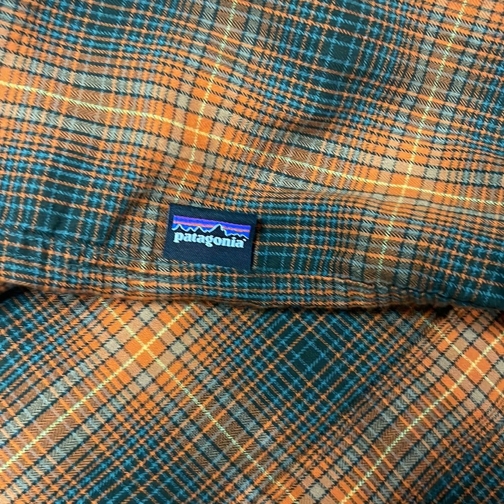 Patagonia Orange and Black Plaid Button-Down Shirt - Picture 4 of 5
